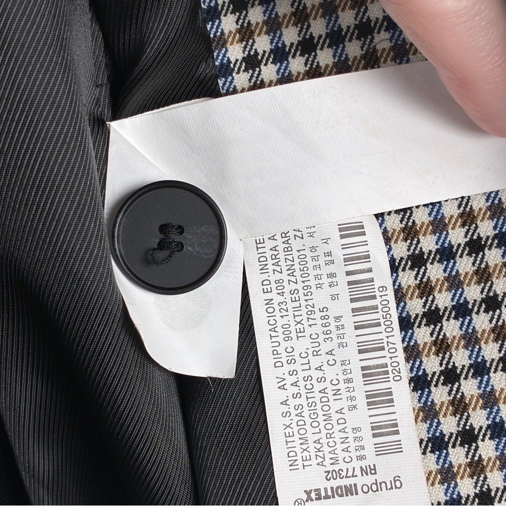 Zara Blazer XS Brown Blue Houndstooth Viscose Blend Dark Academia Career Chic - Picture 13 of 16
